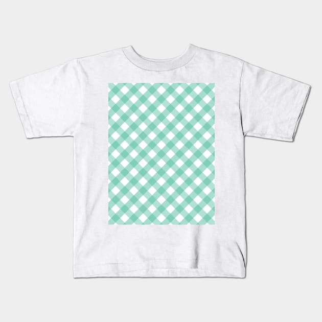 Mint Green and White Check Gingham Plaid Kids T-Shirt by squeakyricardo